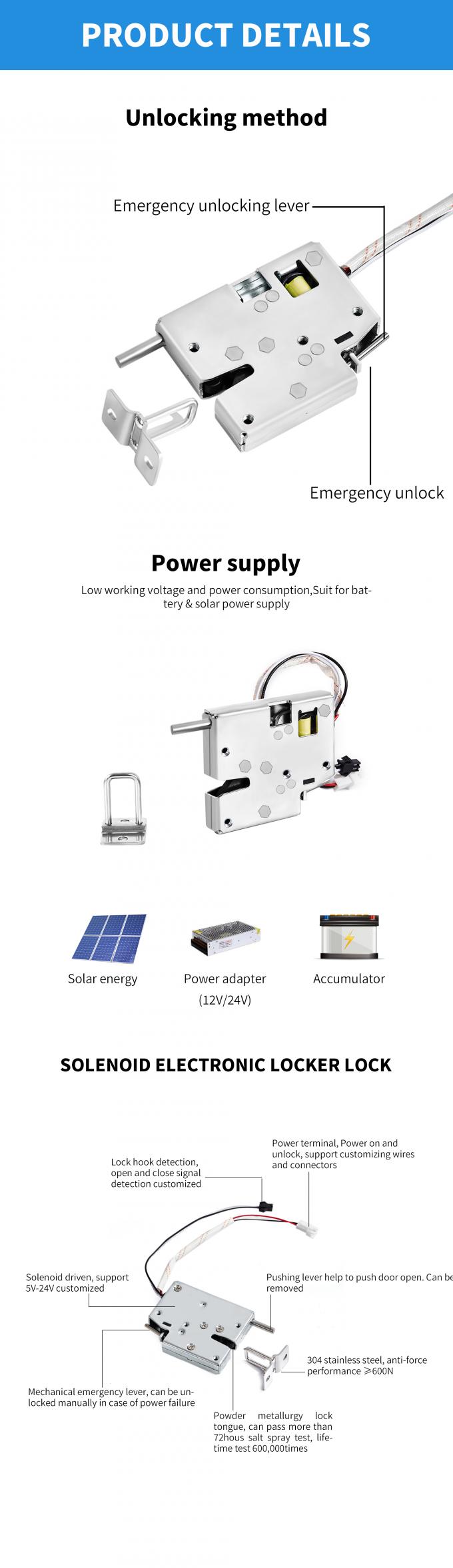 Compact Durable Solenoid Cabinet Lock 600 Working Life 177g Weight 61.8*73*13.3mm 0